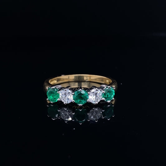 0.75ct Round Emerald And Diamond Five Stone Ring