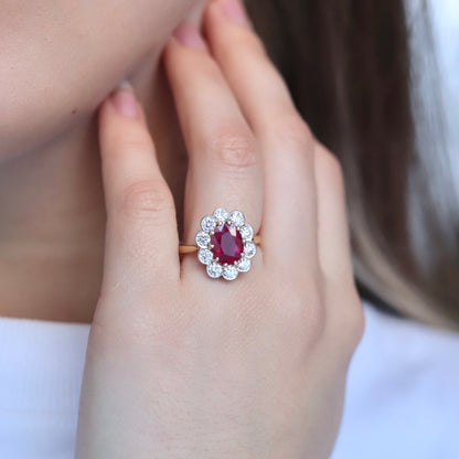 2.24ct Oval Ruby And Diamond Cluster Ring
