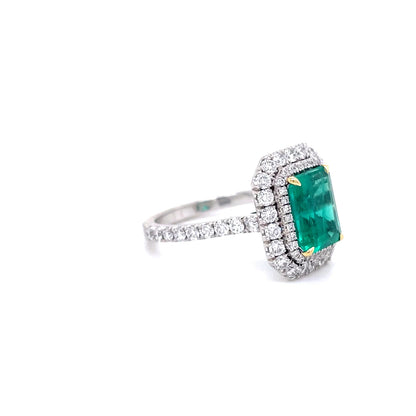 1.91ct Emerald Cut Emerald And Diamond Cluster Ring