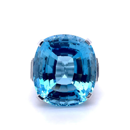 38.69ct Cushion Aquamarine And Diamond Ring