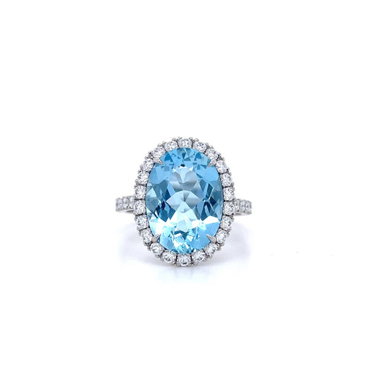 4.62ct Oval Aquamarine And Diamond Cluster Ring