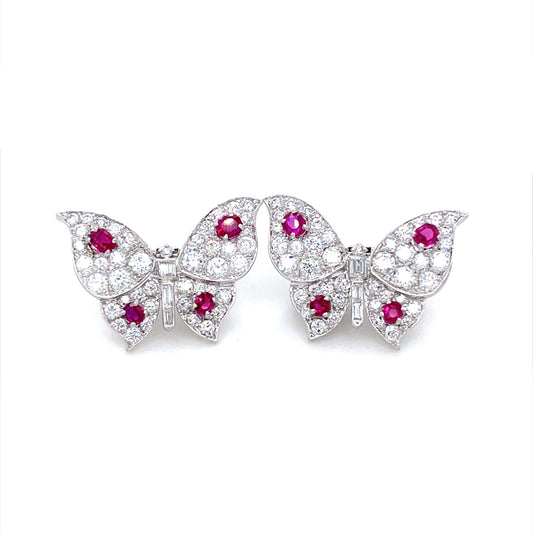 Belperron Ruby And Diamond Butterfly Brooches
