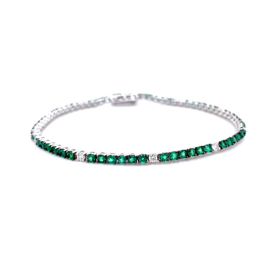 Round Emerald and Diamond Line Bracelet