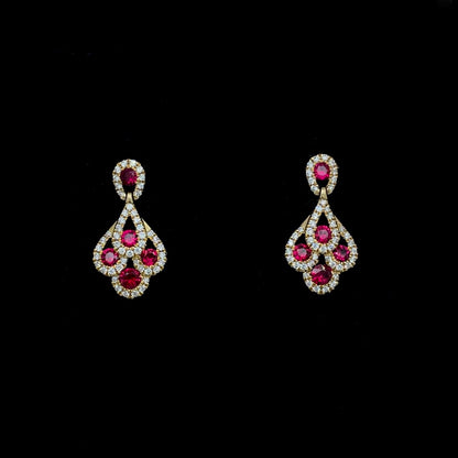 Yellow Gold 0.66ct Ruby And Diamond Peacock Drop Earrings