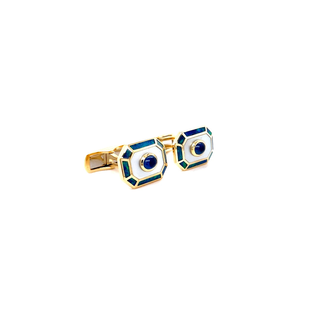 Sapphire, Mother Of Pearl And Opal Cufflinks