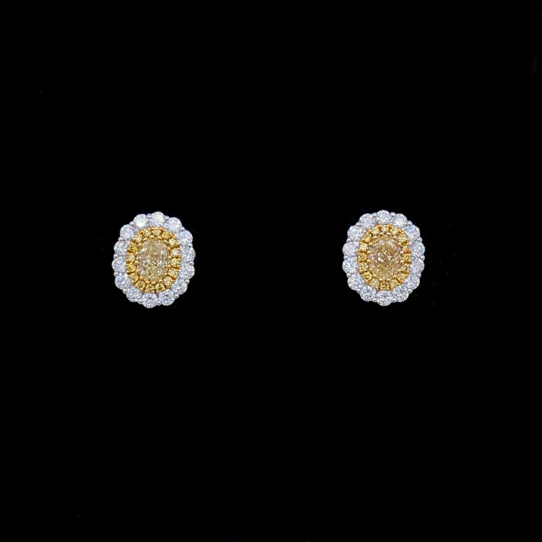 1.42ct Yellow Diamond Double Cluster Earrings