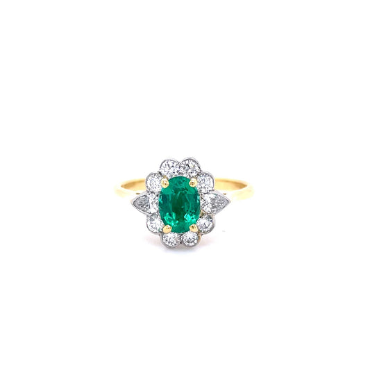 0.82ct Oval Emerald And Diamond Cluster Ring
