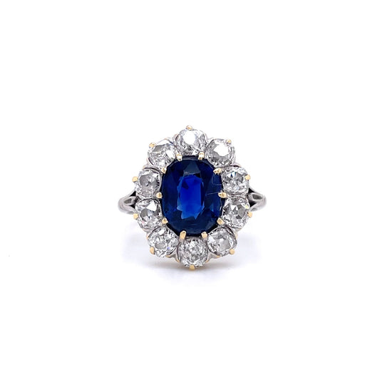 1.63ct Oval Sapphire And Old Cut Diamond Cluster Ring