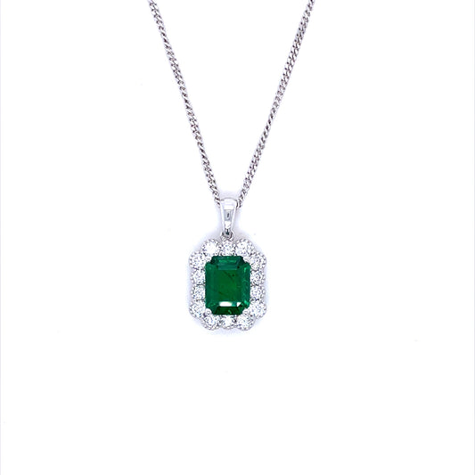 1.76ct Emerald Cut Emerald And Diamond Cluster Pendant