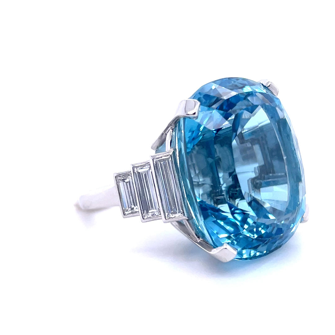 38.69ct Cushion Aquamarine And Diamond Ring