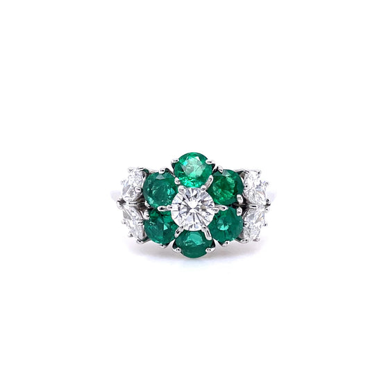 0.70ct Emerald and 0.73ct Diamond Floral Cocktail Ring by Harry Winston