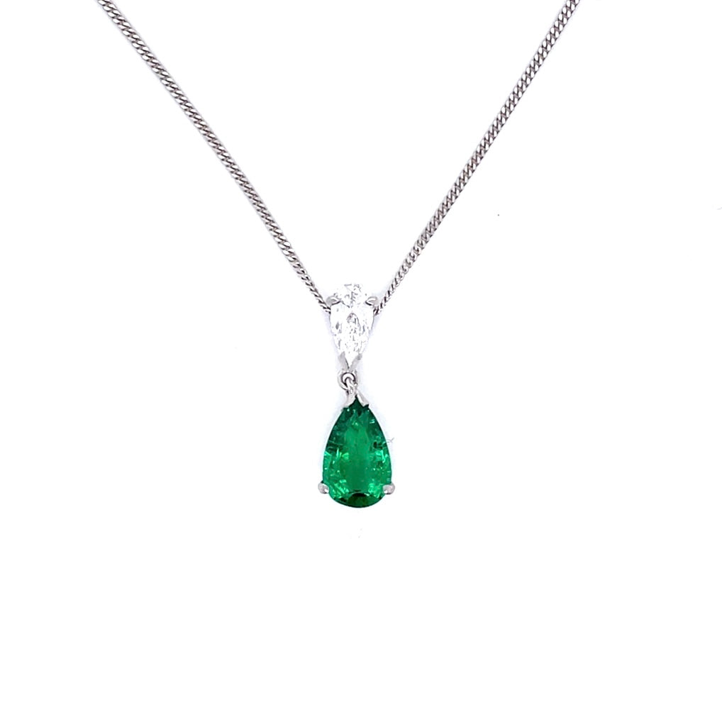 1.44ct Pear On Pear Emerald And Diamond Pendant
