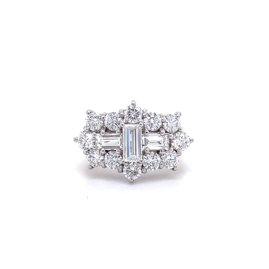 2.71ct Baguette And Round Diamond Fancy Cluster Ring