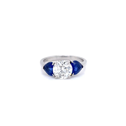 1.47ct Old Cut Diamond and Sapphire Reverse Three Stone Ring