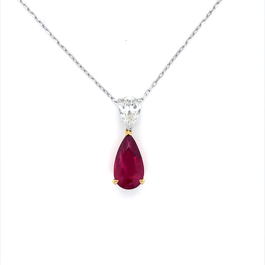 Pear On Pear Ruby and Diamond Pendant