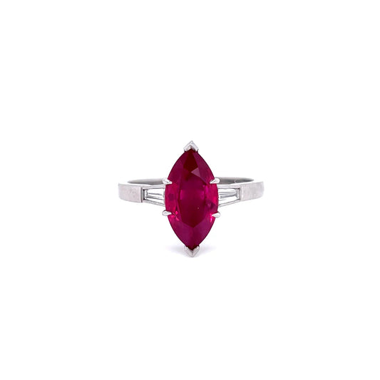 2.66ct Marquise Ruby and Diamond Three Stone Ring