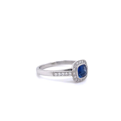 0.68ct Cushion Cut Sapphire And Diamond Cluster Ring
