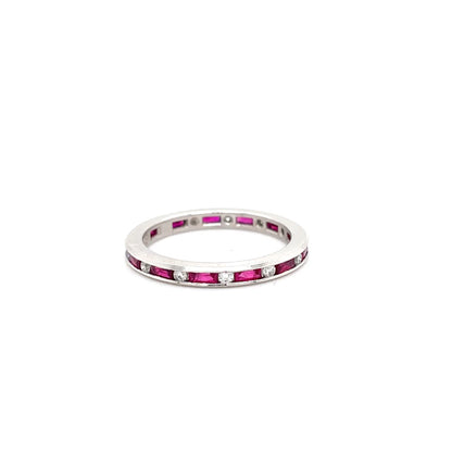 0.80ct Square Cut Ruby and Round Diamond Eternity Ring