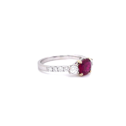 1.19ct Oval Ruby And Diamond Three Stone Ring