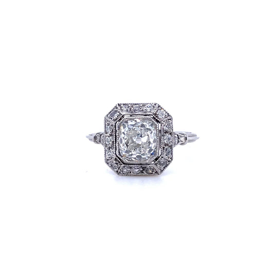 1.41ct Old Cut Cushion Diamond Art Deco Style Dress Ring
