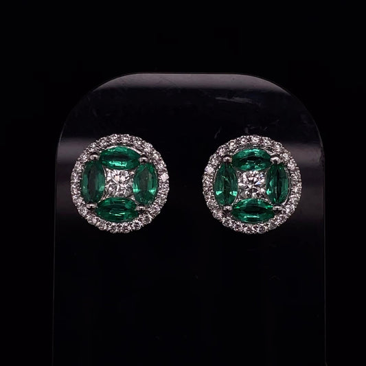 0.84ct Marquise Emerald And Diamond Cluster Earrings