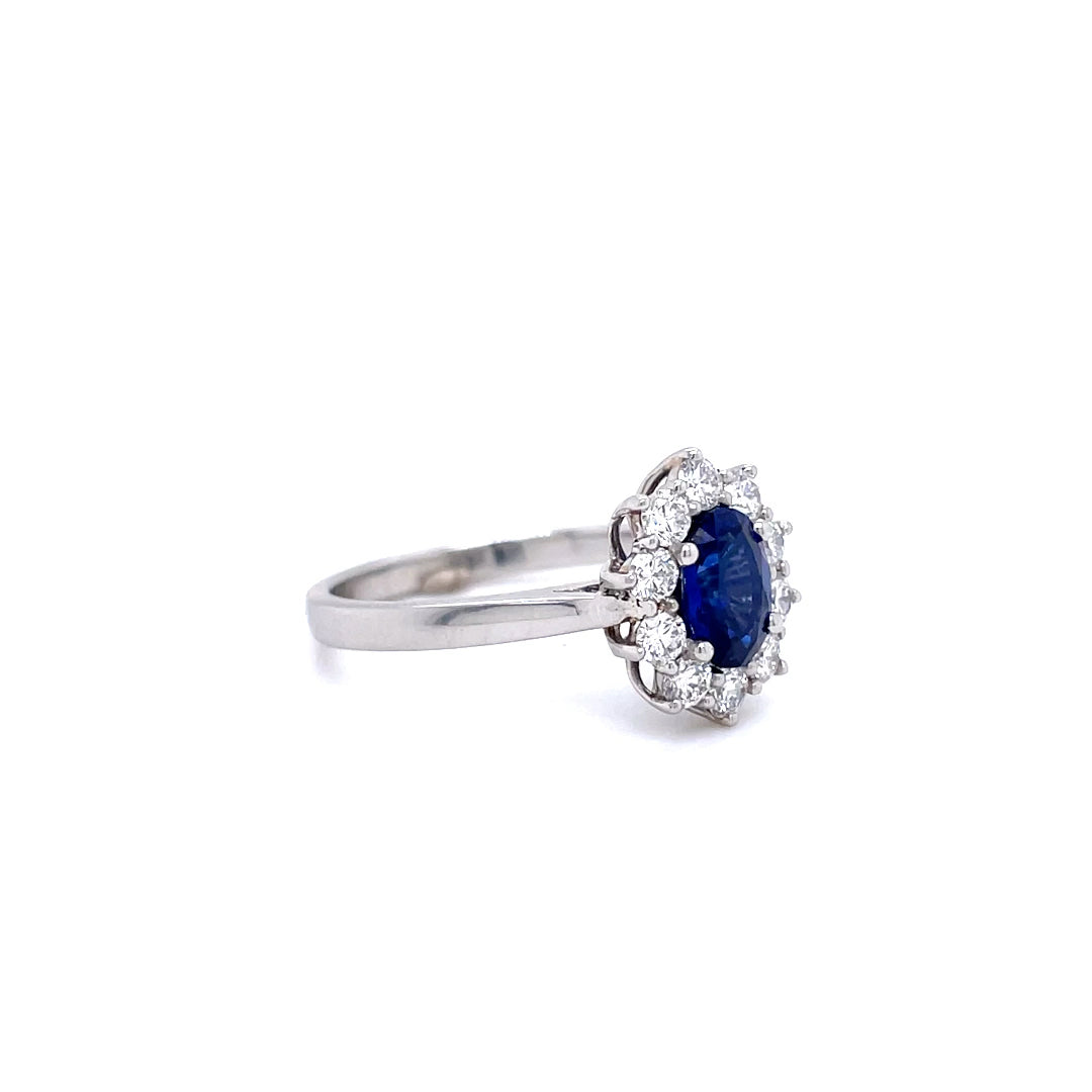 0.93ct Oval Sapphire And Diamond Cluster Ring