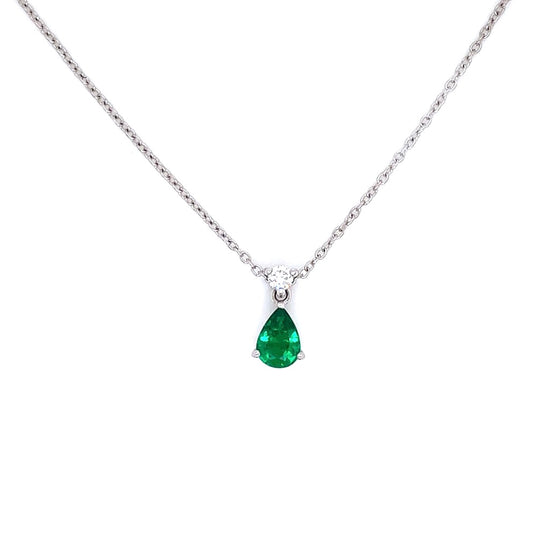 0.55ct Pear Cut Emerald And Round Diamond Pendant
