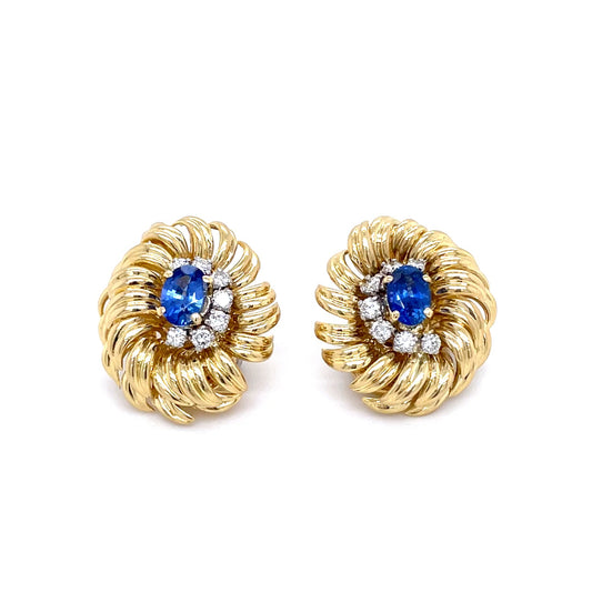 Kutchinsky Oval Sapphire And Diamond Clip Earrings