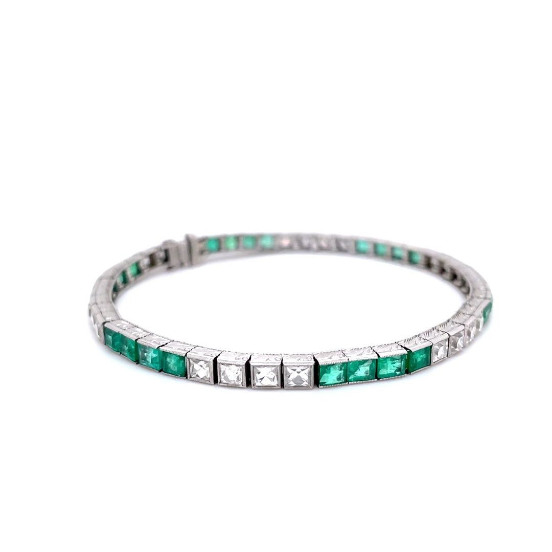 3.60ct French Cut Emerald and Diamond Bracelet