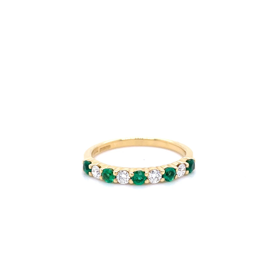 18ct Yellow Gold 0.34ct Round Emerald And Diamond Half Eternity Ring