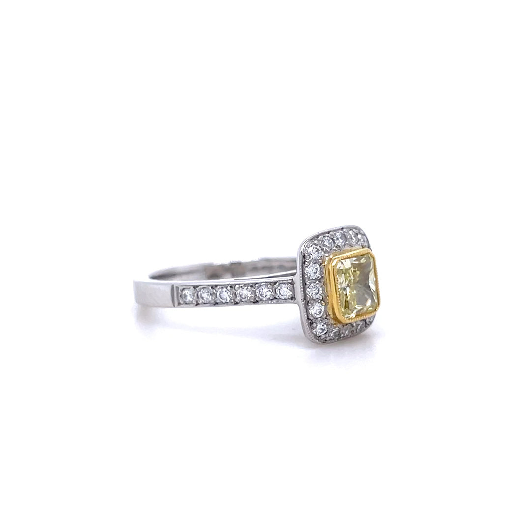 Radiant Cut Yellow Diamond Cluster Ring
