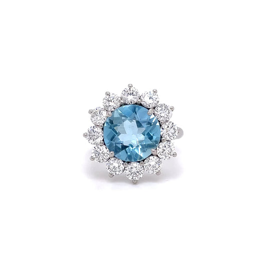 2.29ct Round Aquamarine And Diamond Cluster Ring