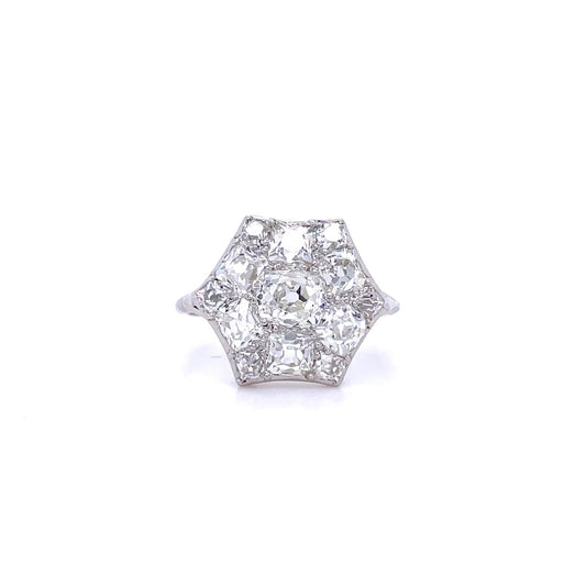 2.50ct Old Cut Diamond Hexagonal Cluster Ring