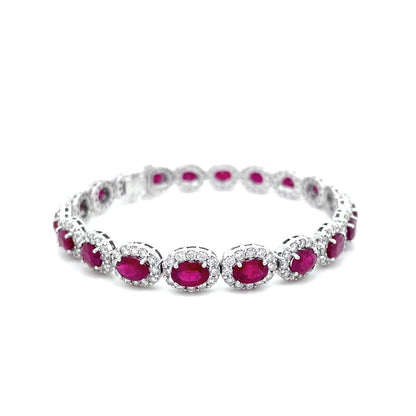 12.61ct Oval Ruby And Diamond Clusters Bracelet