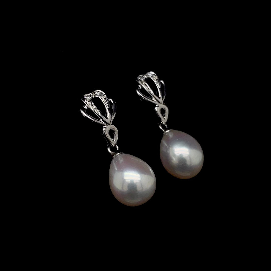 Pearl and Diamond Set Open Fan Drop Earrings