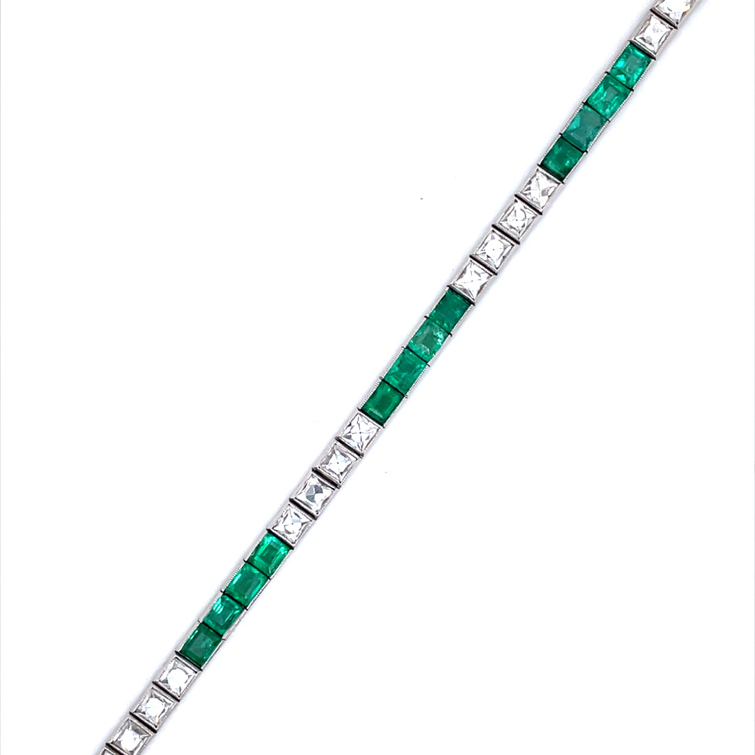 3.60ct French Cut Emerald and Diamond Bracelet