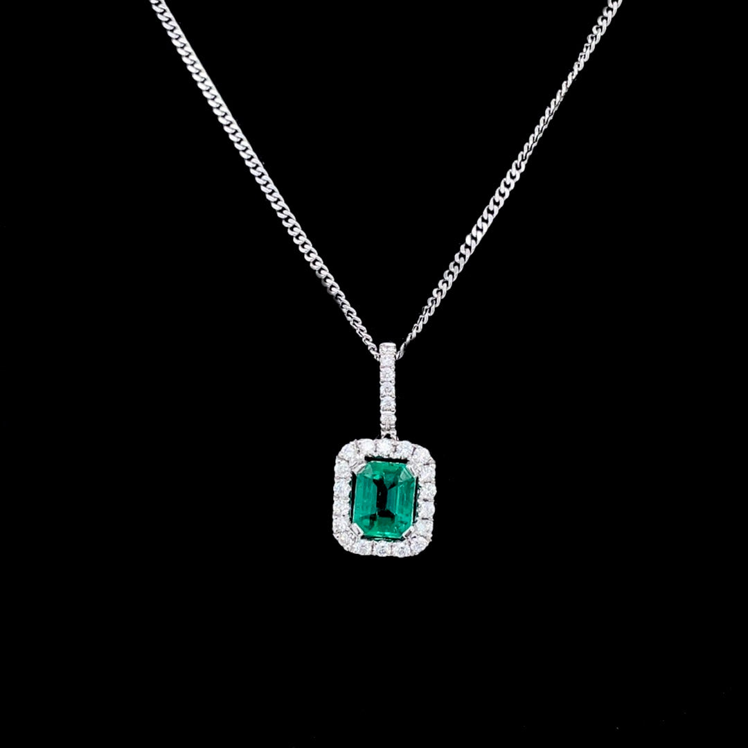 0.36ct Emerald Cut Emerald And Diamond Cluster Pendant