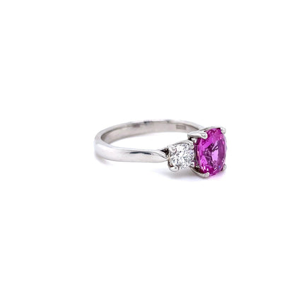 Platinum 2.07ct Oval Pink Sapphire And Diamond Three Stone Ring