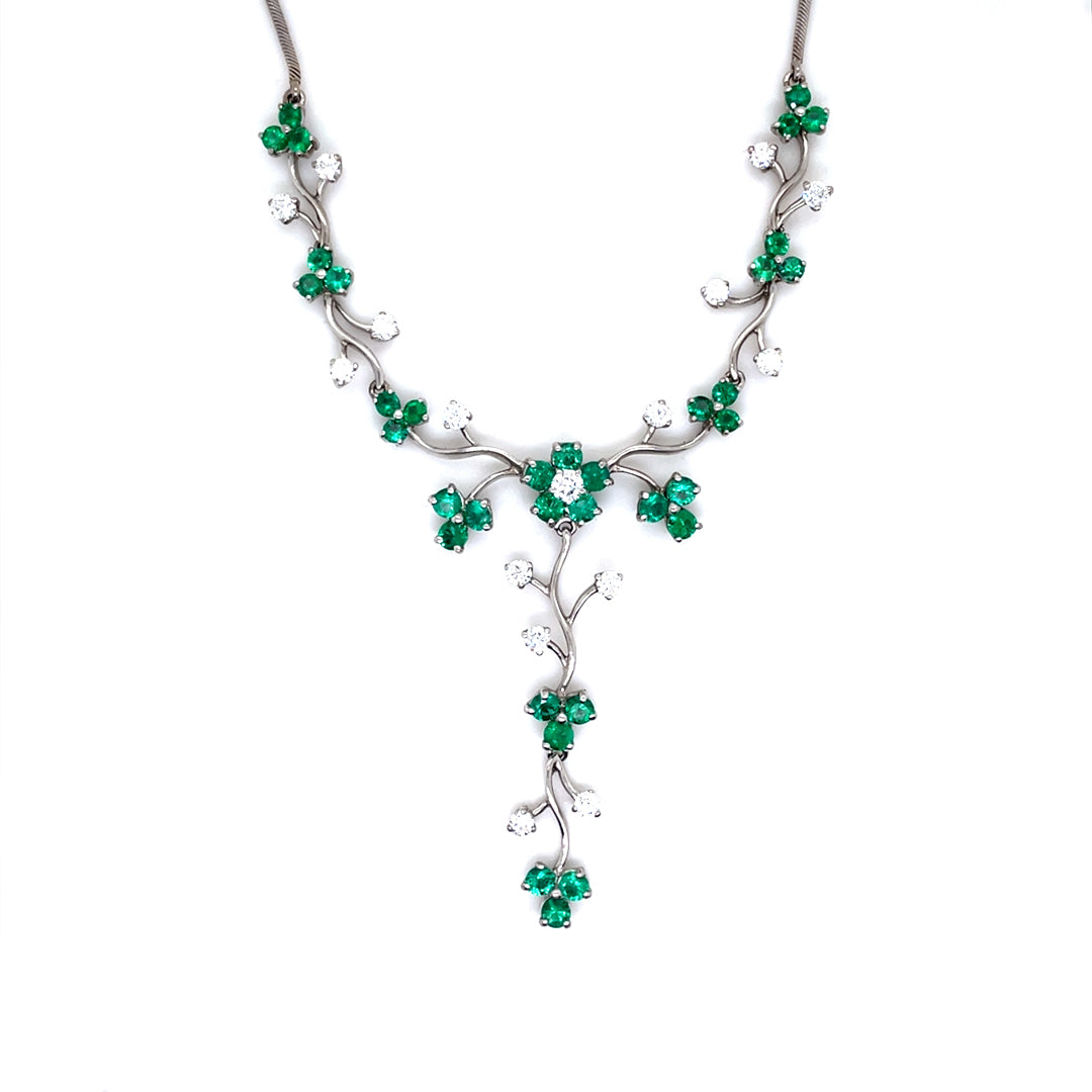 2.58ct Round Emerald and Diamond Floral Necklace