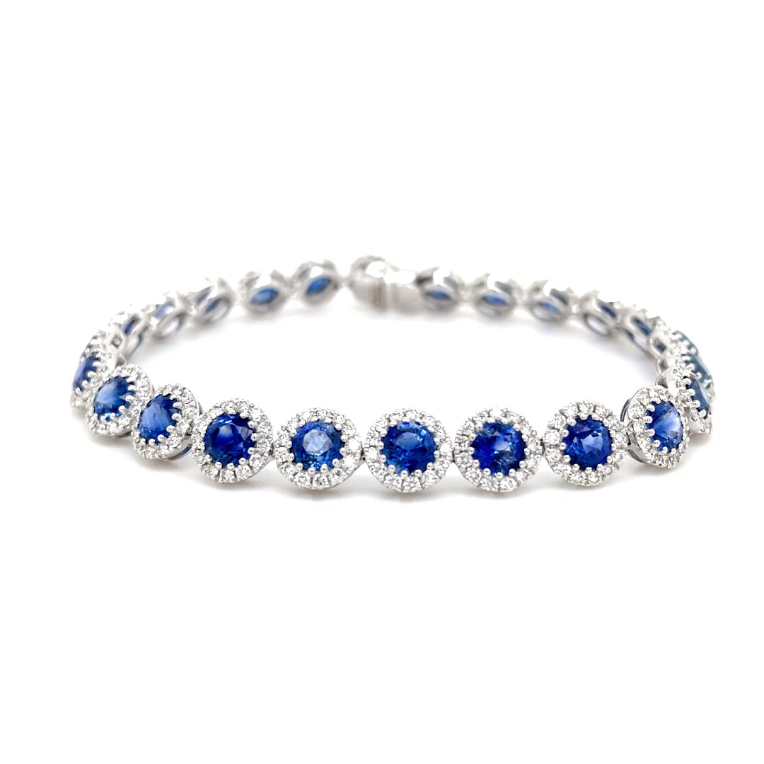 10.76ct Round Sapphire and Diamond Cluster Bracelet