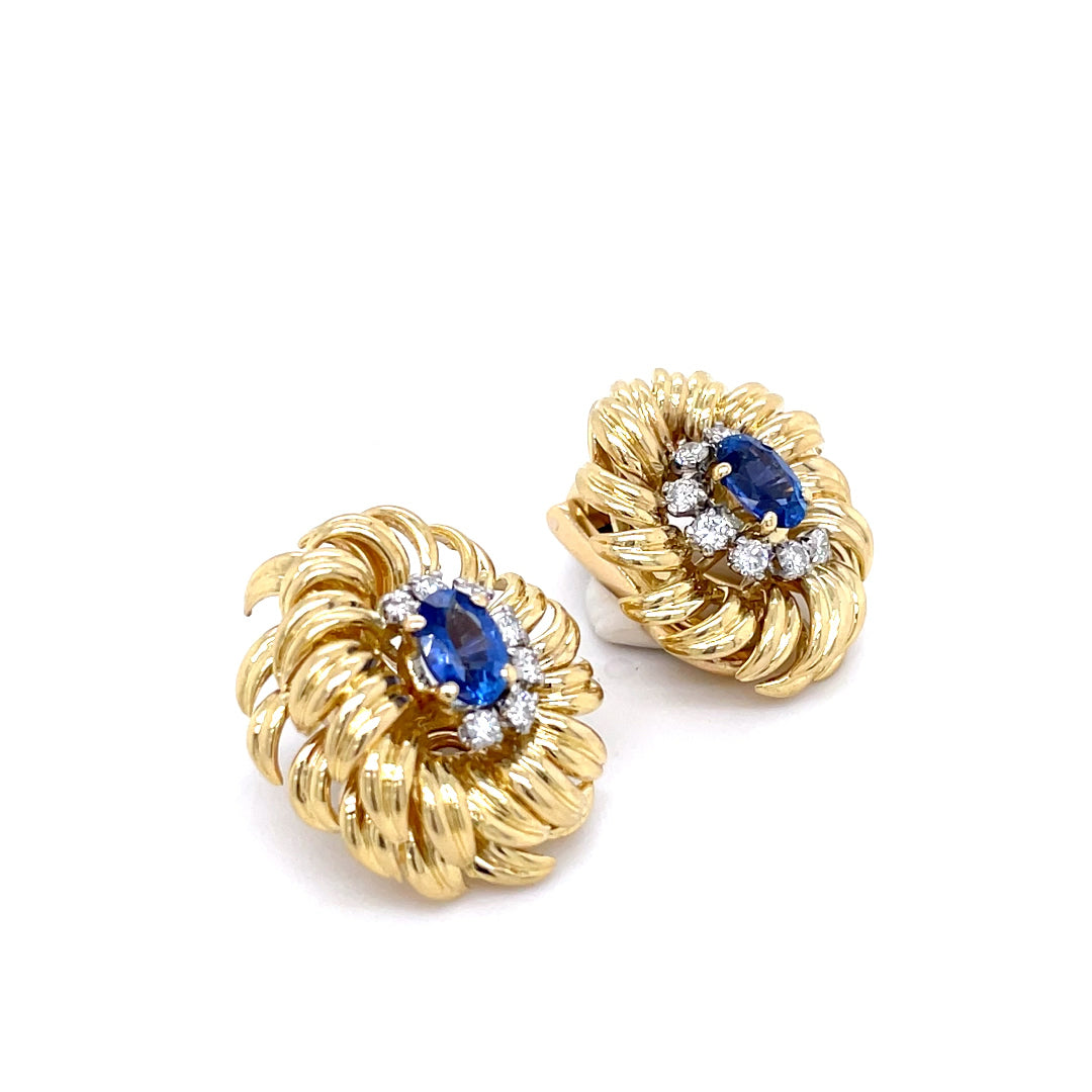 Kutchinsky Oval Sapphire And Diamond Clip Earrings