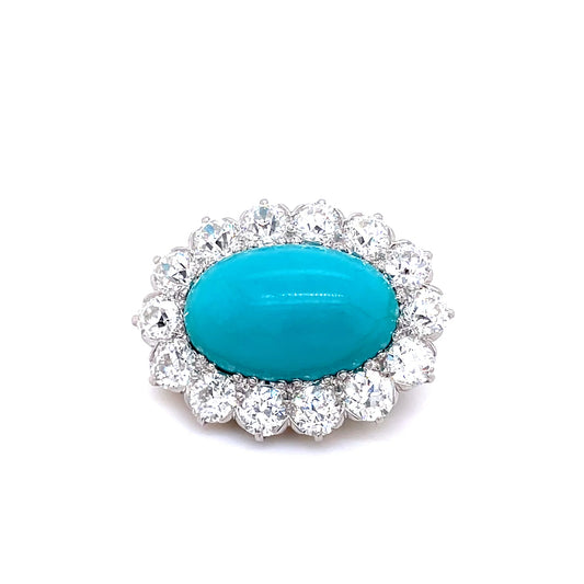 Antique Tiffany & Co. Turquoise and Diamond Cluster Brooch