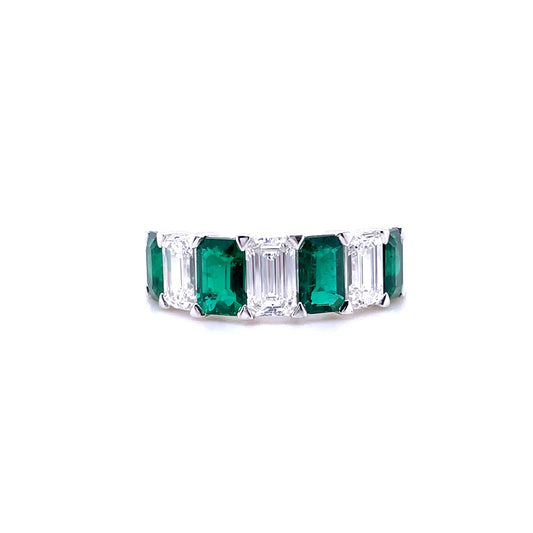 1.84ct Emerald Cut Emerald And Diamond Seven Stone Ring