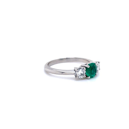 0.71ct Columbian Round Emerald And Diamond Three Stone Ring