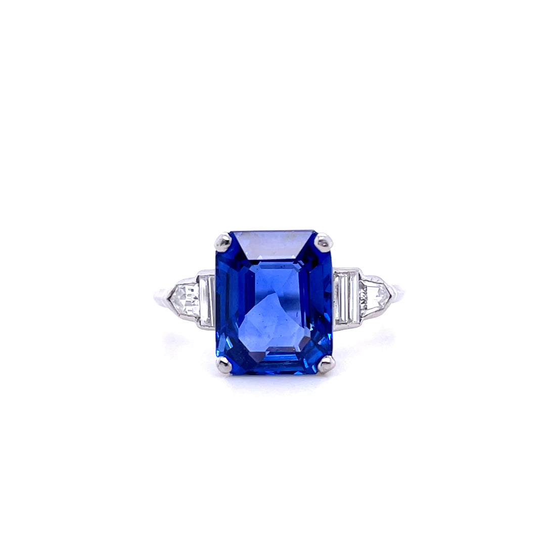 5.13ct Emerald Cut Sapphire And Diamond Dress Ring