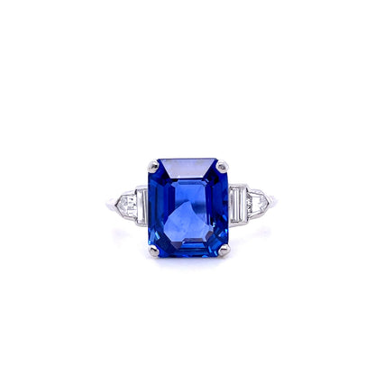 5.13ct Emerald Cut Sapphire And Diamond Dress Ring