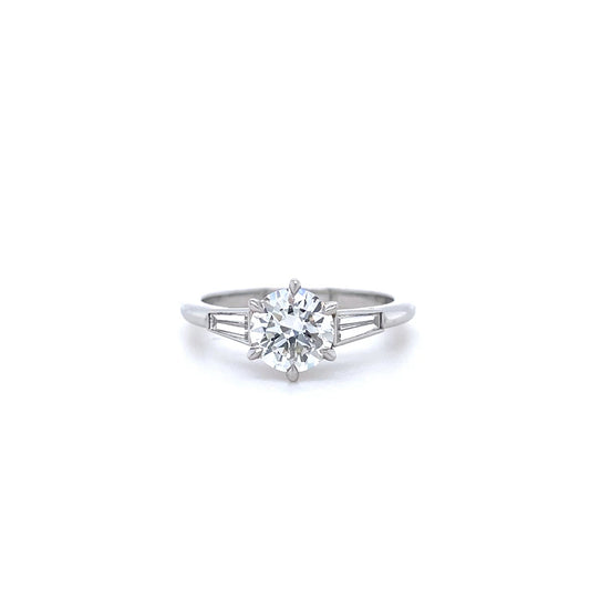 Certified 1.01ct Round Diamond And Tapered Baguette Diamond Three Stone Ring