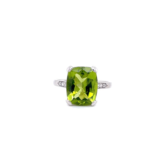 3.77ct Cushion Peridot Solitaire Ring