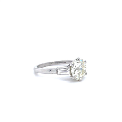 2.52ct Old Cut Diamond Solitaire Ring With Tapered Baguette Diamond Shoulders