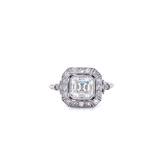 1.29ct Asscher Cut Diamond Art Deco Style Cluster Ring